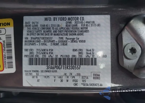 2014 Ford Fusion S from USA, damaged, VIN 3FA6P0G71ER330557